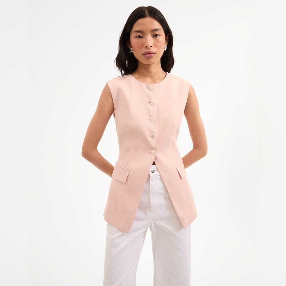 NWT $498 Veronica Beard Lois Linen Vest In Pink Shell